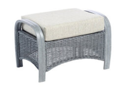Desser Turin Grey Rattan Footstool Real Cane Natural Rattan Indoor Cushioned Footrest With Uk Sewn Cushion In Pebble Fabric - thumbnail 1