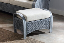 Desser Turin Grey Rattan Footstool Real Cane Natural Rattan Indoor Cushioned Footrest With Uk Sewn Cushion In Pebble Fabric - thumbnail 3