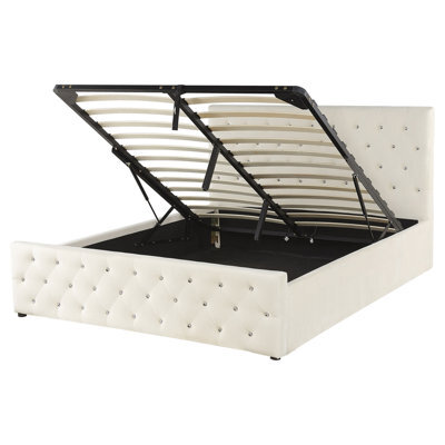 Beliani Ottoman Bed Velvet Amiens 160 X 200 Cm (Eu King Size) Light Beige - image 1