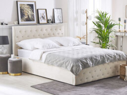 Beliani Ottoman Bed Velvet Amiens 160 X 200 Cm (Eu King Size) Light Beige - thumbnail 2