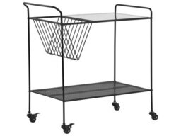 Wyld And Coco 70Cm Black Metal Kitchen Trolley With Tempered Glass Top And V-Shaped Shelf - thumbnail 3