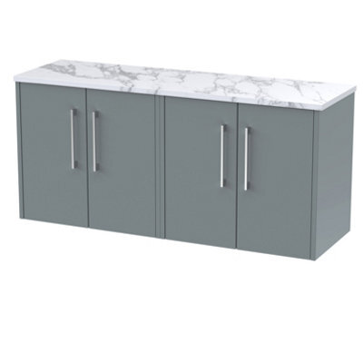 Hudson Reed Juno Wall Hung 4 Soft Close Door Vanity Unit With Laminate Worktop In Coastal Grey Finish, 1200mm - image 1