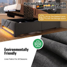 King Linen Hydraulic Storage Bed With Led & Usb-C - thumbnail 4