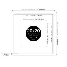 "20X20"" White Picture Frame - 20X20"" Square Frame With 17X17"" Mount For 20X20""/17X17"" Pictures Moderrn Style Thin Edge, 1 Pack" - thumbnail 2