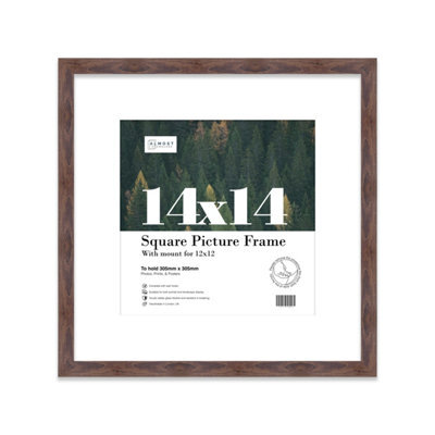 "14X14"" Walnut Picture Frame - 14X14"" Square Frame With 12X12"" Mount For 14X14""/12X12"" Pictures Moderrn Style Thin Edge, 1 Pack" - image 1