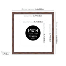 "14X14"" Walnut Picture Frame - 14X14"" Square Frame With 12X12"" Mount For 14X14""/12X12"" Pictures Moderrn Style Thin Edge, 1 Pack" - thumbnail 2