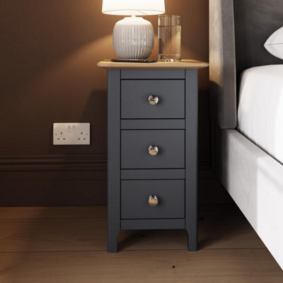 Fwstyle Taberno 3 Drawer Bedside Table Chest Of Drawers Graphite Blue (H) 58 (W) 34 (D) 35Cm - image 1