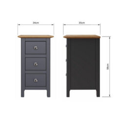 Fwstyle Taberno 3 Drawer Bedside Table Chest Of Drawers Graphite Blue (H) 58 (W) 34 (D) 35Cm - thumbnail 5