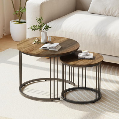 Huhote Stylish Round Coffee Tables 2 Set Nesting Tables With Metal Frame For Living Room Bedroom Balcony Side Table End Table - image 1