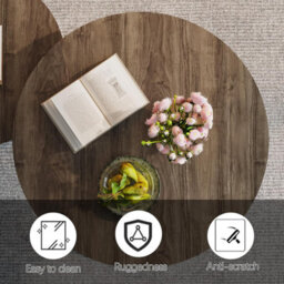 Huhote Stylish Round Coffee Tables 2 Set Nesting Tables With Metal Frame For Living Room Bedroom Balcony Side Table End Table - thumbnail 6