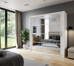 Arte Dakota 160Cm White Sliding Door Wardrobe - Mirrored Contemporary Storage With Shelves & Hanging Rail - thumbnail 1