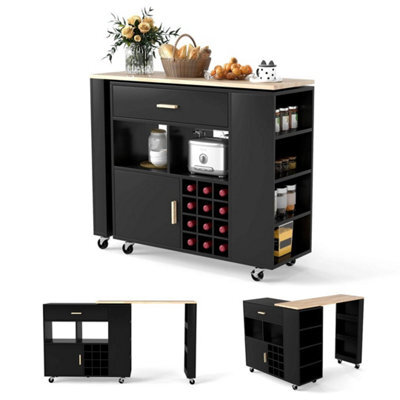 Kitchen Island Cart Bar Table Combo Reversible Mobile Serving Cart Black - image 1