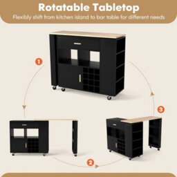 Kitchen Island Cart Bar Table Combo Reversible Mobile Serving Cart Black - thumbnail 4