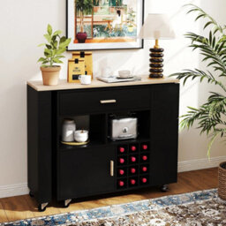 Kitchen Island Cart Bar Table Combo Reversible Mobile Serving Cart Black - thumbnail 3