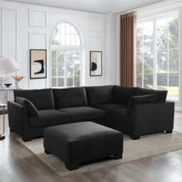 Home Detail Renns Corner Sofa, Right-Hand Facing With Footstool, Black Velvet - thumbnail 1