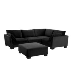 Home Detail Renns Corner Sofa, Right-Hand Facing With Footstool, Black Velvet - thumbnail 2