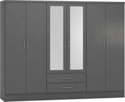 Seconique Nevada 6 Door 2 Drawer Mirrored Wardrobe In 3D Effect Grey Finish - thumbnail 4
