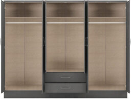 Seconique Nevada 6 Door 2 Drawer Mirrored Wardrobe In 3D Effect Grey Finish - thumbnail 2