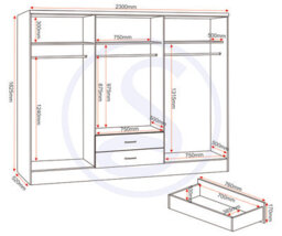 Seconique Nevada 6 Door 2 Drawer Mirrored Wardrobe In 3D Effect Grey Finish - thumbnail 9