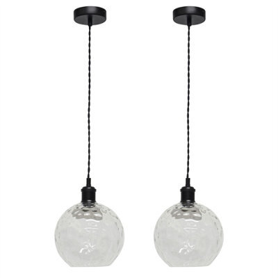 First Choice Lighting Set Of 2 Barnum - Clear Dimple Glass Globe Black Retro Pendants - image 1