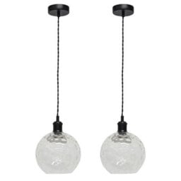 First Choice Lighting Set Of 2 Barnum - Clear Dimple Glass Globe Black Retro Pendants - thumbnail 1