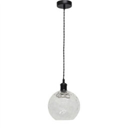 First Choice Lighting Set Of 2 Barnum - Clear Dimple Glass Globe Black Retro Pendants - thumbnail 2