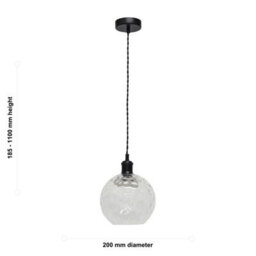 First Choice Lighting Set Of 2 Barnum - Clear Dimple Glass Globe Black Retro Pendants - thumbnail 6