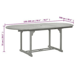 Berkfield Garden Table Grey 200X100X75 Cm Solid Acacia Wood - thumbnail 7