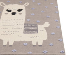 Beliani Llama Print Area Rug Brown - 80 X 150 Cm Low-Pile Runner With Non-Slip Backing For Kids Playroom - thumbnail 6