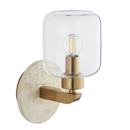 Luminosa Lighting Luminosa Travi Wall Lamp Natural Travertine, Vintage Brass & Clear Glass E14 - thumbnail 6