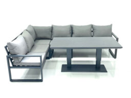 Fimous Aluminum Outdoor Garden Furniture Set Corner Sofa Adjustable Rising Lifting Dining Table Sets Dark Grey - thumbnail 2