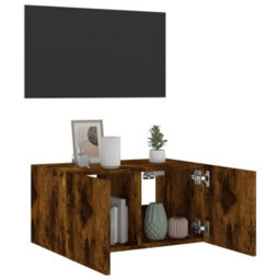 Berkfield Tv Wall Cabinet With Led Lights Smoked Oak 60X35X31 Cm - thumbnail 6