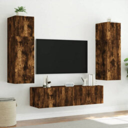 Berkfield Tv Wall Cabinet With Led Lights Smoked Oak 60X35X31 Cm - thumbnail 5