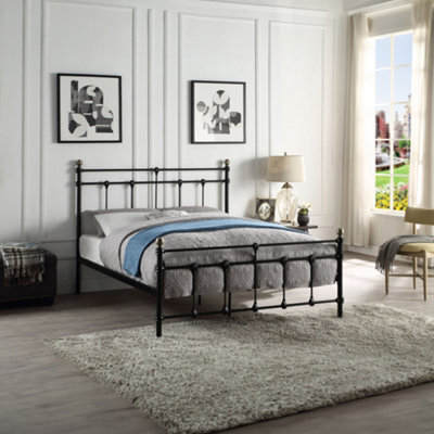 SlumberWorx Bayford Traditional Black With Brass Knobs Small Double Metal Bed Frame - image 1