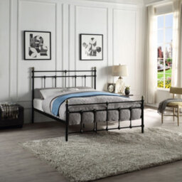 SlumberWorx Bayford Traditional Black With Brass Knobs Small Double Metal Bed Frame - thumbnail 1