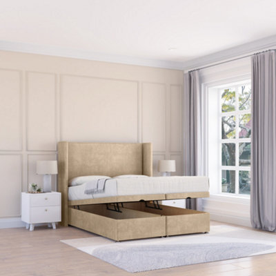 "Sloomy Devonshire Almond Conistan 5Ft Ottoman Bed End Opening With Sprung Memory Mattress & 54"" Headboard-King" - image 1