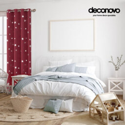 Deconovo Window Treatment Star Foil Printed Thermal Insulated Eyelet Blackout Curtains For Nursery W66 X L90 Inch Red 2 Panels - thumbnail 3