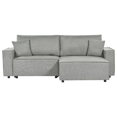 Beliani Corner Sofa Bed 3 Seater Karila Fabric Grey With Storage Left Hand - image 1