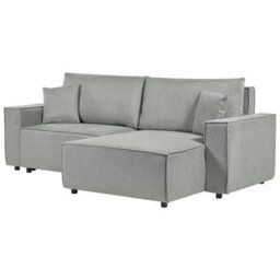 Beliani Corner Sofa Bed 3 Seater Karila Fabric Grey With Storage Left Hand - thumbnail 5