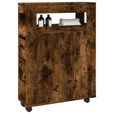 Berkfield Narrow Bathroom Cabinet With Wheels Smoked Oak Engineered Wood - image 1