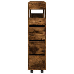 Berkfield Narrow Bathroom Cabinet With Wheels Smoked Oak Engineered Wood - thumbnail 5