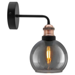 Long Life Lamps Company Industrial Glass Globe Smoked Grey Wall Light M0231 - thumbnail 4