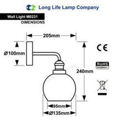 Long Life Lamps Company Industrial Glass Globe Smoked Grey Wall Light M0231 - thumbnail 2