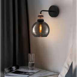 Long Life Lamps Company Industrial Glass Globe Smoked Grey Wall Light M0231 - thumbnail 6