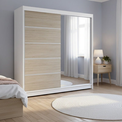 Talin 3 Sliding Wardrobe One Door Mirrored Body White Front Sonoma With Rgb Led Lights - image 1
