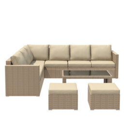 Fenchilin Garden Corner Sofa Set Rattan Sofa With Coffee Table 2 Stools Outdoor Furniture Khaki - thumbnail 8