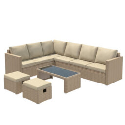Fenchilin Garden Corner Sofa Set Rattan Sofa With Coffee Table 2 Stools Outdoor Furniture Khaki - thumbnail 7