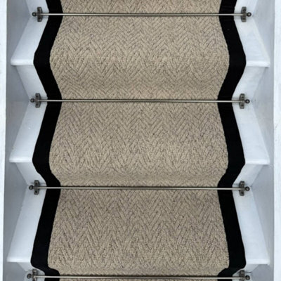 RainbowHome Herringbone Beige Biscotti Stair Runner With 100% Cotton Black Border 70 700 - image 1