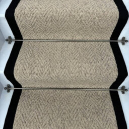 RainbowHome Herringbone Beige Biscotti Stair Runner With 100% Cotton Black Border 70 700 - thumbnail 2