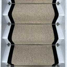 RainbowHome Herringbone Beige Biscotti Stair Runner With 100% Cotton Black Border 70 700 - thumbnail 1